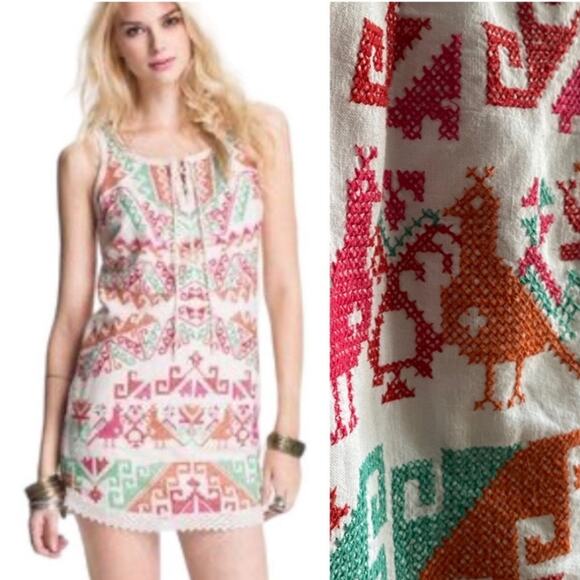 Free People White Andean Embroidered Size 6 Mini Dress - Picture 7 of 8